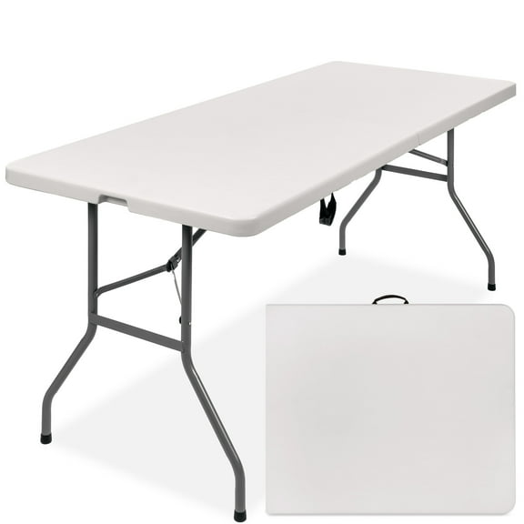 CozyBox 6ft Plastic Folding Table Centerfold Picnic Table, Bi-Fold White Plastic Table for Tailgating Camping and Outdoor (4ft,6ft,8ft)