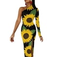 thumbnail image 2 of Robe Maxi Tournesol et Feuille une Épaule Design Floral Club de Nuit Robe Moulante Automne Style Rue Longues Robes Vêtements Femmes, 2 of 5