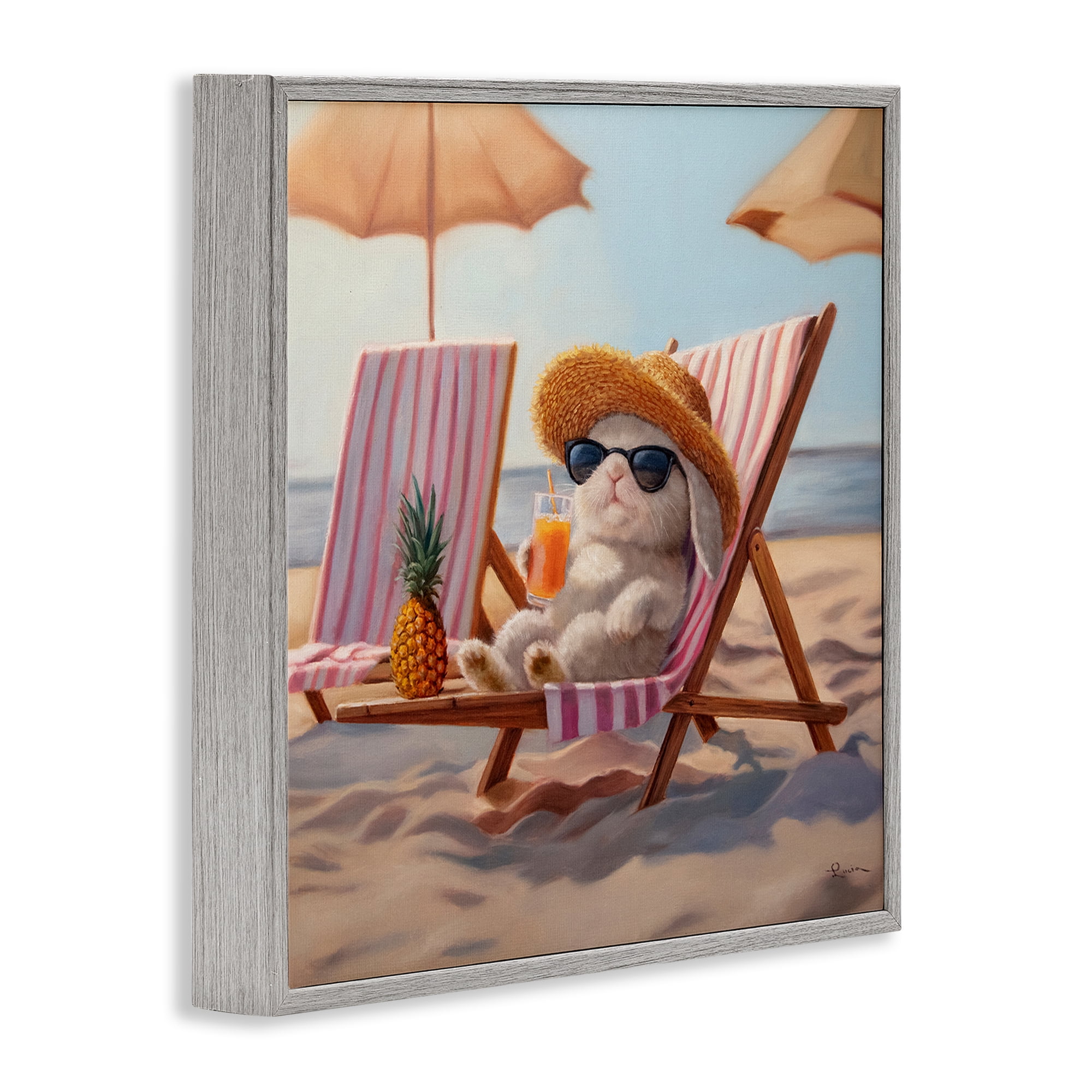 Beach Bun Relaxation Gray Framed Giclee Art, design by Lucia Heffernan
