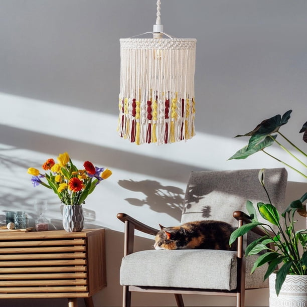 Pantalla de lámpara tejida a mano, cubierta de luz colgante estilo boho, accesorios de iluminación, pantalla de lámpara colgante de macramé para