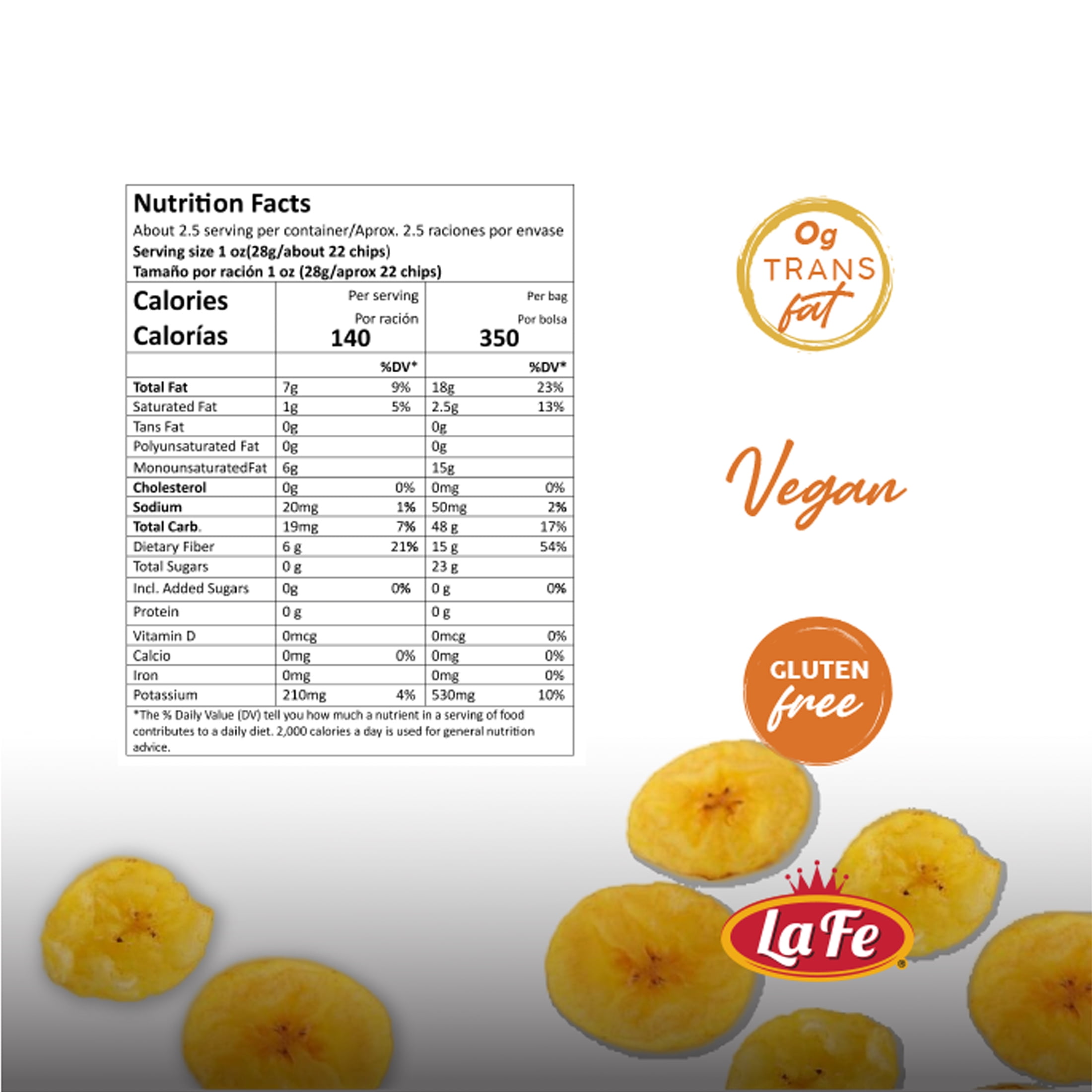 La Fe Chips Plantain Chips, 24 pack, 3 oz Bag