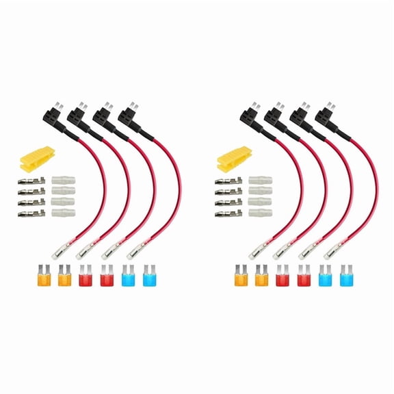 8Pcs 12V-24V Add-A-Circuit Micro2 Fuse Tap, Piggy Back Blade Fuse Holder with Wire Harness