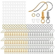 Niyofa 300Pcs Earring Hooks Plated Hypoallergenic Ear Wire Hook Fish Shape Earrings Making Supplies with Open Jump Rings Earring Safety Backs for DIY Earrings Bracelet Necklace Making