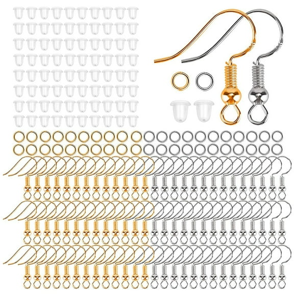 Hands DIY 300pcs Earring Hooks Plated Hypoallergenic Ear Wire Hook Fish Shape Earrings Making Supplies with Open Jump Rings Earring Safety Backs for DIY Earrings Bracelet Necklace Making