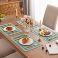 thumbnail image 6 of Placemats Set of 4, Yamaziot Double Layer Cloth Fabric Heat Resistant Place Mat, Washable Reversible Rectangle Dining Table Mats, Hollow Teal, 12"x18", 6 of 7
