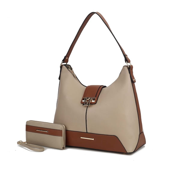 MKF Collection Graciela Women's Hobo Bag & Wallet, Vegan Leather Shoulder Bag 2pcs Set Handbag by Mia K. - Beige Cognac