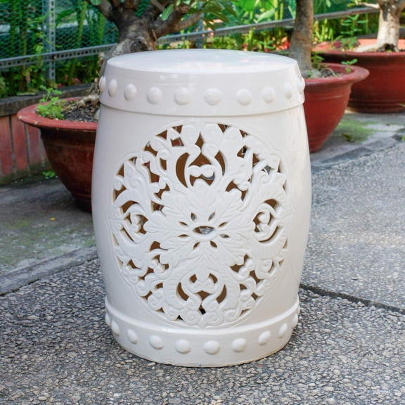 Taburete de jardín International Caravan Isfahani de cerámica blanca