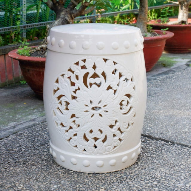 Taburete de jardín International Caravan Isfahani de cerámica blanca