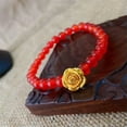 thumbnail image 3 of K-KED Pure 24K Yellow Gold Bracelet For Women 3D Rose 5mm Red Agate Beaded Link 7inchL-Big 11*6mm-0.8-0.85g, 3 of 6