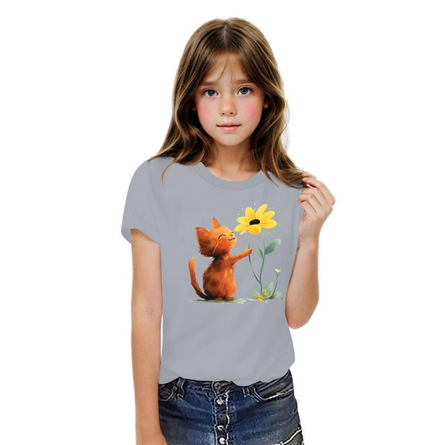 Rbaofujie T-Shirts Graphiques Mignons pour Filles Imprimé Lettres T-Shirts Décontractés Hauts pour Adolescentes Vêtements de Rentrée