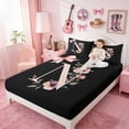 thumbnail image 4 of Erosebridal Black Pink Letter N Floral Bow Print Full Size Sheets, Monogram Style Bed Sheets for Girls, 1 Flat Sheet, 1 Fitted Sheet and 2 Pillowcases, 4 of 6