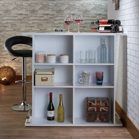 White High Gloss Rectangular Bar Table With Storage Options - Practical & Stylish Choice Glossy 6-shelf Dining For Space Fashionable Functional Feature