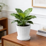 EGNMCR Home Decor, Room Decor, Wall Decor Imitation Bamboos Woven Texture Round Plastic Flower Pot And Home Decoration Flower Pot Green Plants And Succulents Pot Plastics plant pots