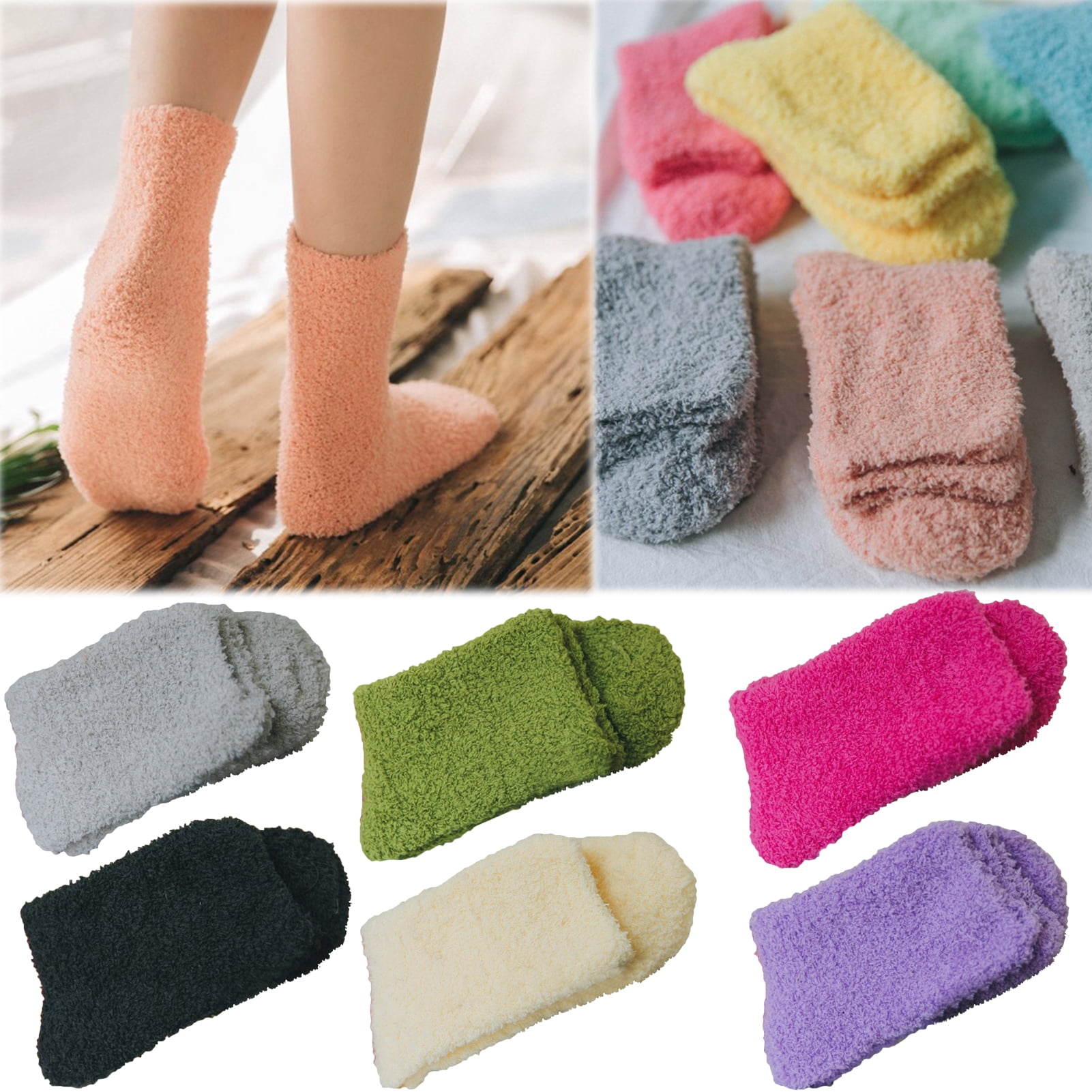 Walbest 1 Pair Fuzzy Slipper Socks for Women Non Skid Socks, Winter