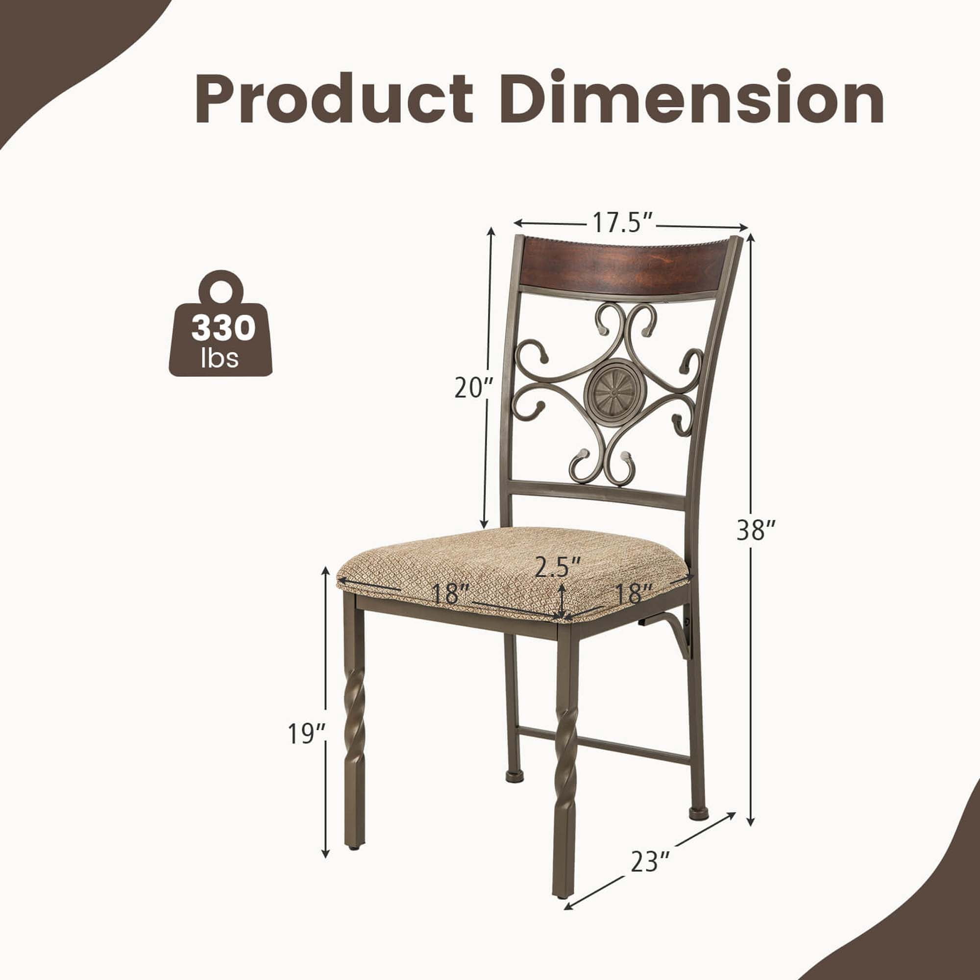 Costway Set of 2 Dining Room Chairs Armless Kitchen Chairs Set with Seat Cushion