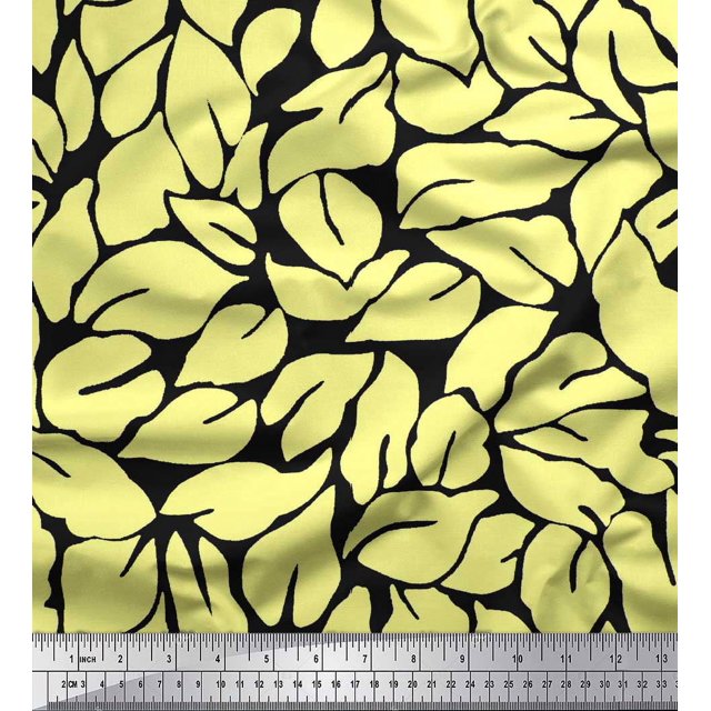 Soimoi Black Rayon Fabric Basil Leaves Print Sewing Fabric Yard 42 Inch Wide