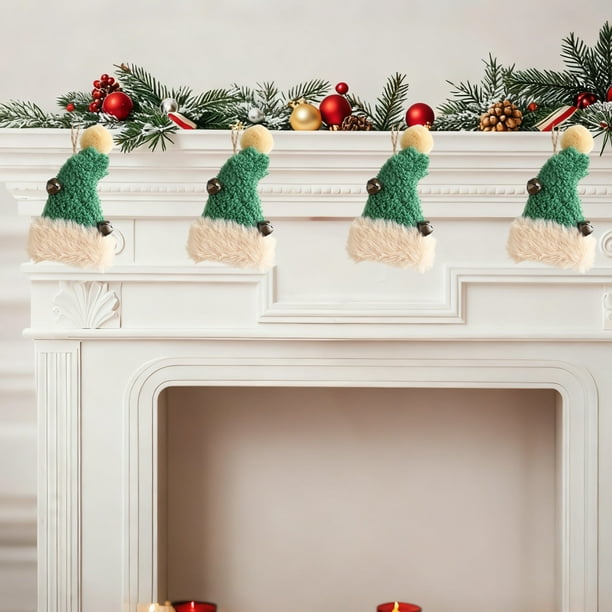Hogar y cocina, Decoración del hogar, Decoración navideña, Colgante de tela con flecos rojos y bordes blancos, Adorno para árbol de Navidad, Campanas, Muñecas, Colgante de fibra de poliéster