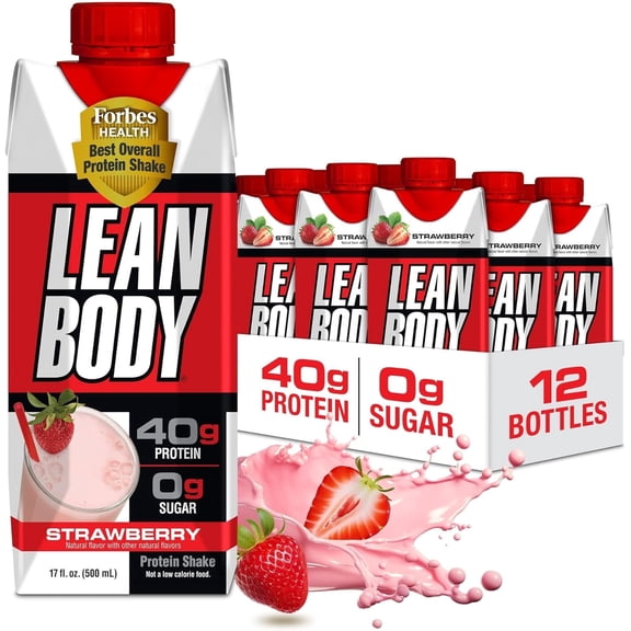 Lean Body Strawberry Protein Shake, 14oz Bottles, 12-Pack