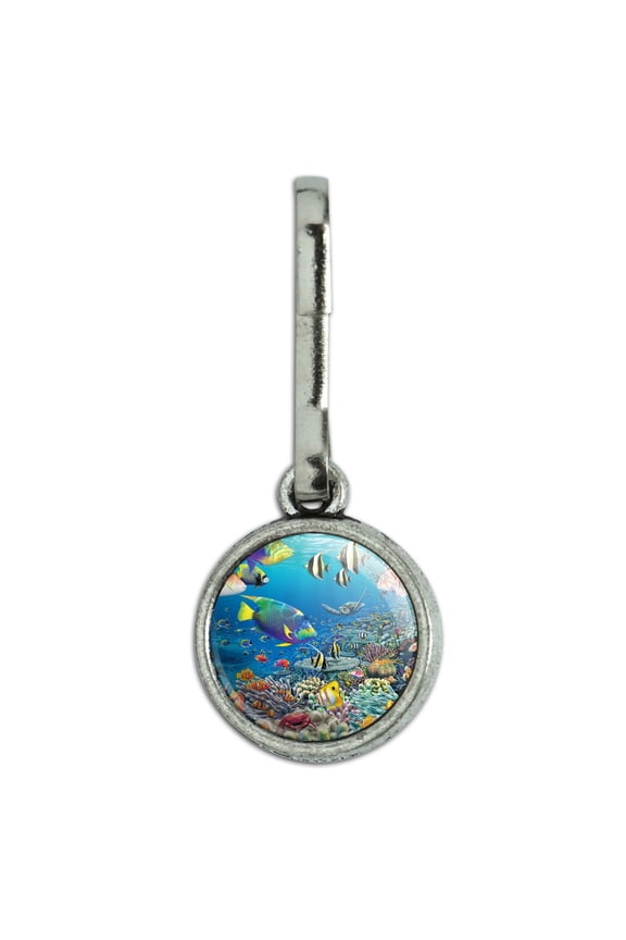 Ocean Coral Reef Angel Fish Garden Diving Antiqued Charm Clothes Purse Suitcase Backpack Zipper Pull Aid