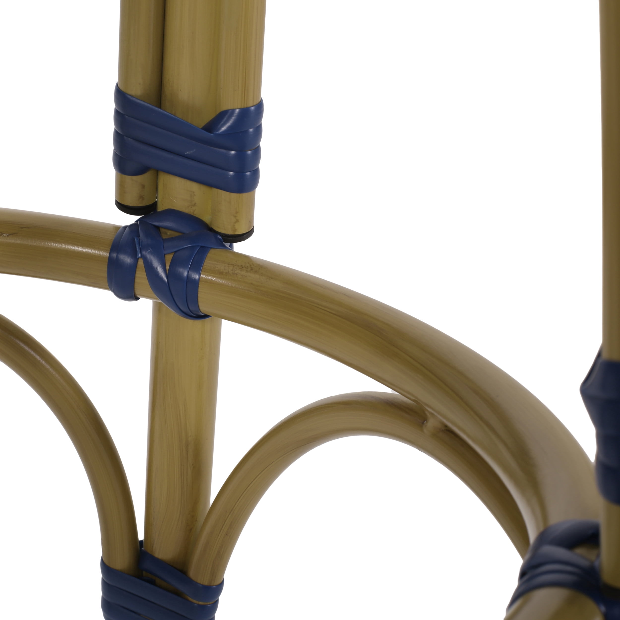 Wilbur Aluminum and Wicker Outdoor 29.5 Inch Barstools, Set of 2, Navy Blue, White, and Bamboo Finish