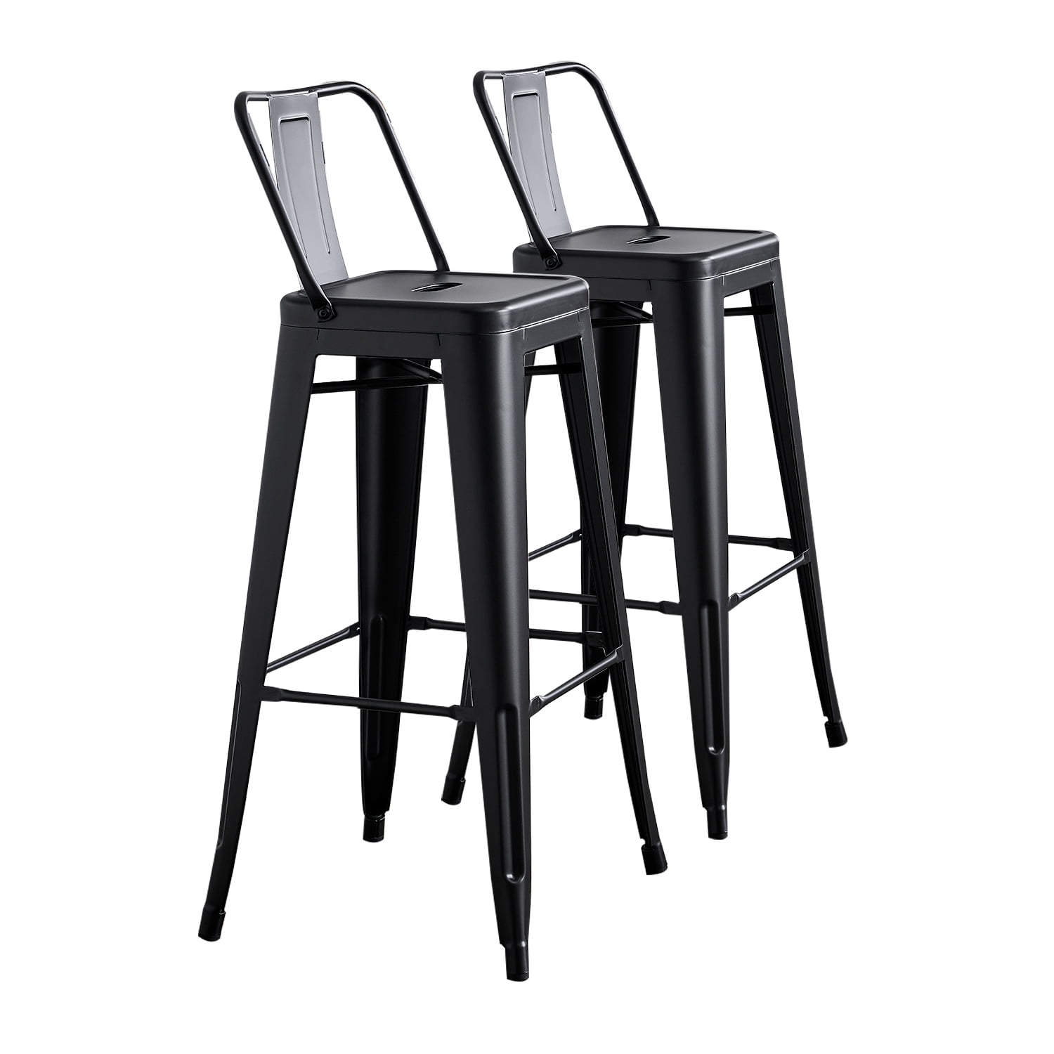 30" Matte Black Industrial Contemporary Rustic Metal Barstools with Bucket Back, Set of 4