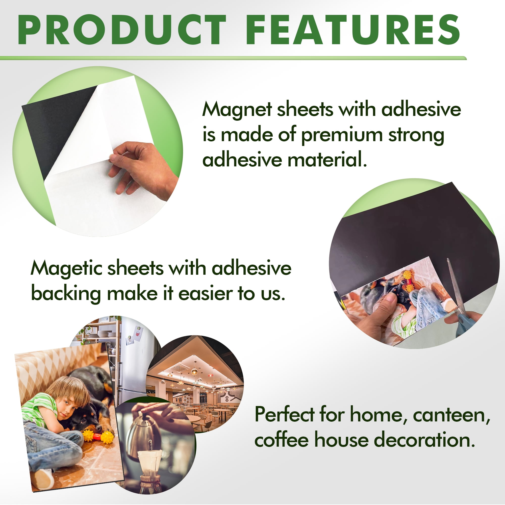 8 Pack Magnetic Sheets with Adhesive Backing, 8.3 x 12 Adhesive Magnetic Sheets/Stickers/Strips, Easy to Cut Any Shape/Size, Flexible Magnetic