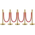 thumbnail image 1 of Towallmark Gold Stanchion Posts with Red Suede Rope – Luxury Crowd Control Barriers for VIP Events, Museums, Hotels & Red Carpet Entrances  – 5-Pack | 4 Soft Ropes, 1 of 7