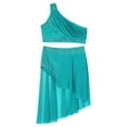 thumbnail image 6 of iiniim Kids Girls Lyrical Jazz Latin Dance Outfits Performance Crop Top with Irregular Hem Skirts A Blue Green 6, 6 of 7