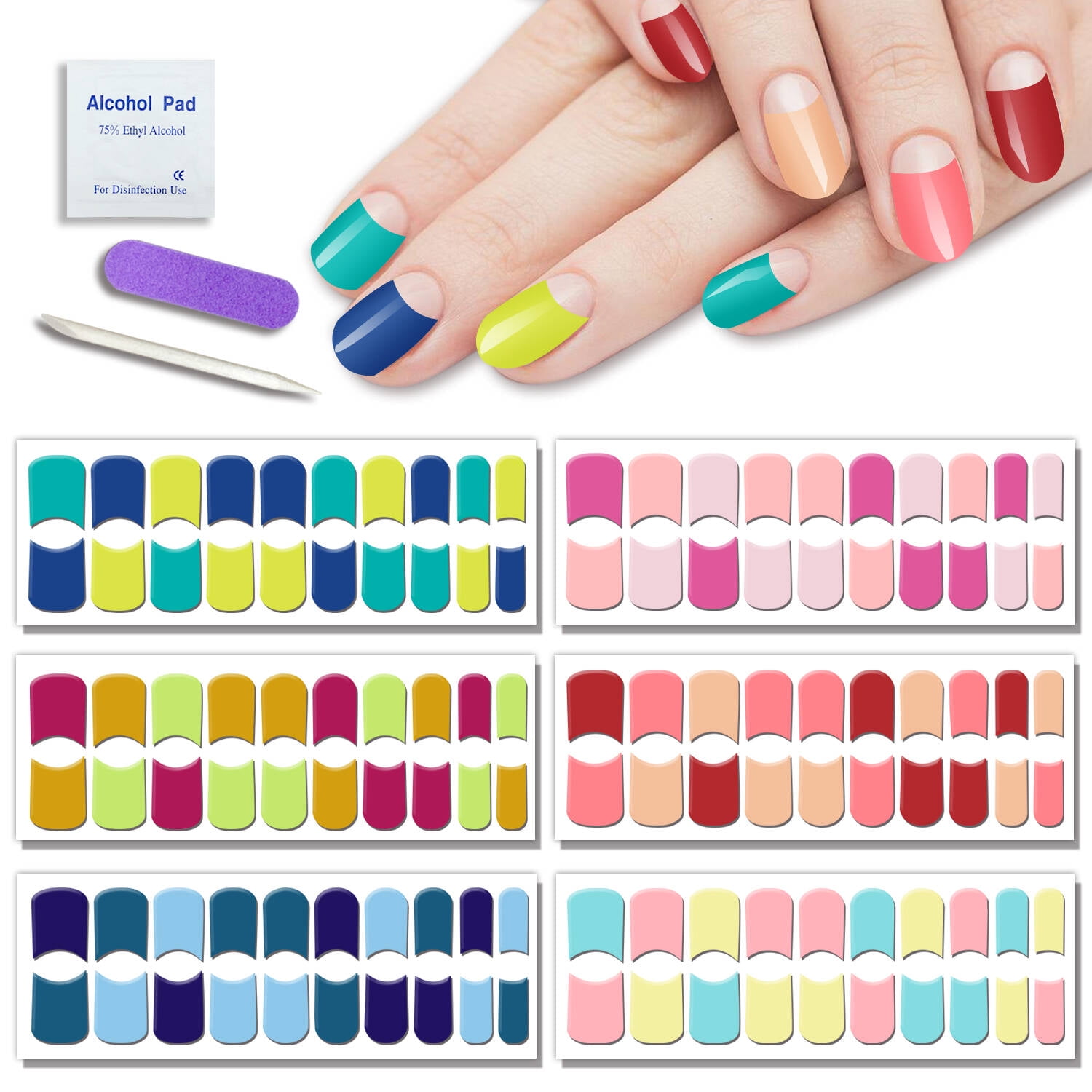 Yazhiji 120 Pcs French Nail Polish Strips Full Nail Wraps for Women, Easy  Apply & Remove, Self-Adhesive Nail Art Stickers for Nail Designs -  