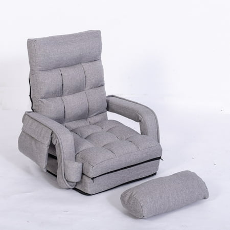 WAYTRIM Folding Floor Gaming Sofa Chair Recliner W/ a Pillow Adjustable Position Couch Bed Gray