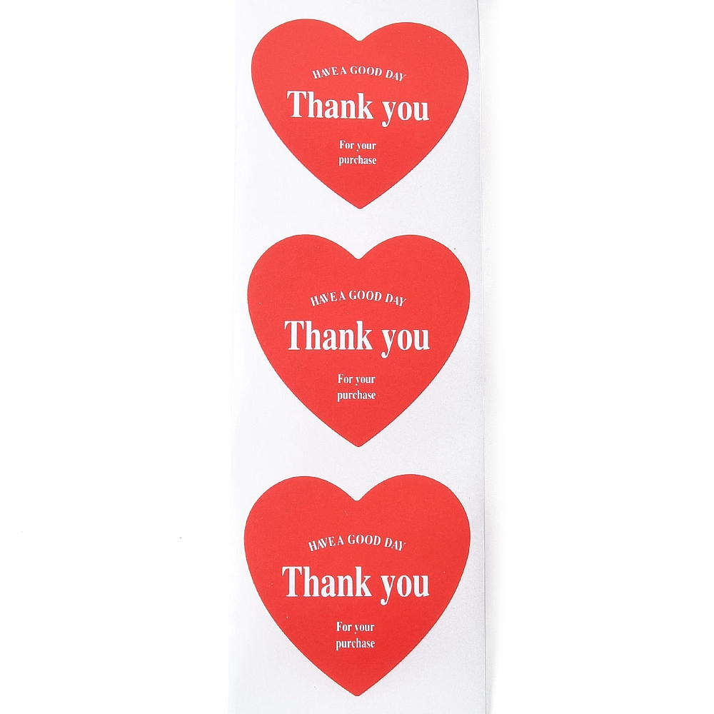 10rolls 500Pcs Heart with Thank You Roll Stickers for Party Decorative Presents Thaksgiving Day Orange Red 25x25x0.1mm