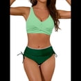 thumbnail image 1 of Conjuntos de Bikini para Mujer, Traje de Baño de Dos Piezas con Escote en V y Cintura Alta, con Costuras de Concha. Verde M, 1 of 7