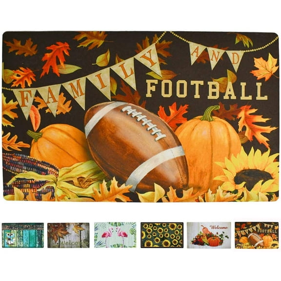 Rubber Welcome Door Mat, Decorative Indoor Outdoor Doormat Non Slip Front Door Mat, Easy to Clean Low Profile Mat for Entry Patio Garage High Traffic Areas, 17.3" x 29" (Football)