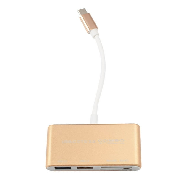 USB Type C 3.0 Memory SD Card Reader, Portable Adapter with USB Hub, For Iphone, PC, MAC, Ipad and Computer, Gold -