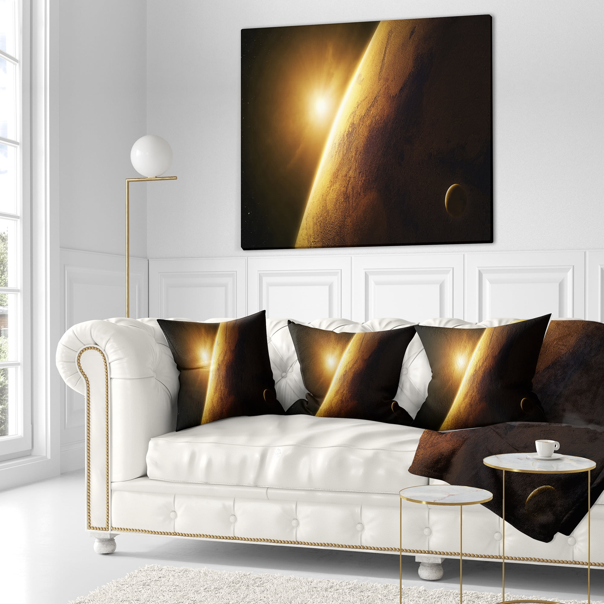 Designart Planet Mars Close up with Sunrise - Landscape Printed Throw Pillow - 18x18
