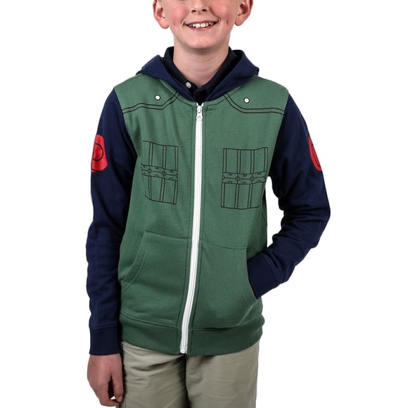 Bioworld Naruto Anime Classique Kakashi Jonin Garçons Cosplay Chandail à Capuchon à Fermeture à Glissière pour Enfants, Multicolore, Moyen