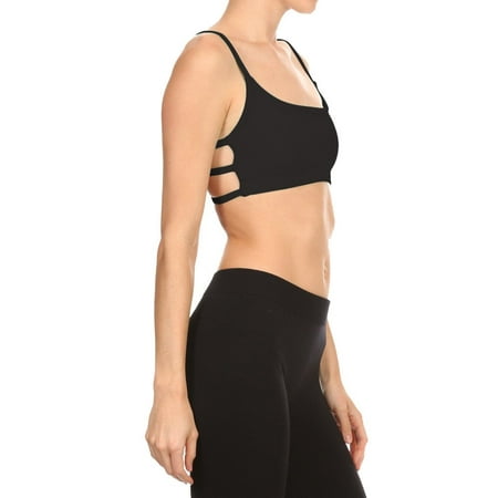 Women's Solid Black Dual Horizontal Strap Sports Bra (Includes Bra Cups) - Made in