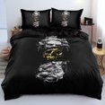 thumbnail image 1 of Ensemble de Housse de Couette Design Taille Complète Noir Doré Crâne Housses de Couette Oreiller, 1 of 6