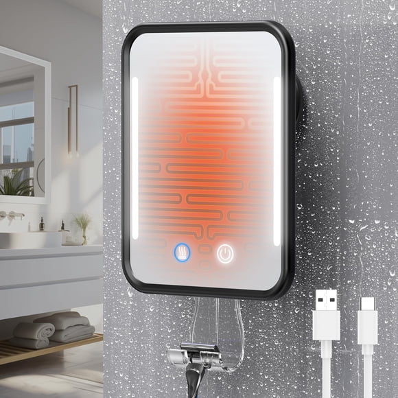Espejo de ducha Gospire con calefacción, sin niebla, 5000 mAh, negro