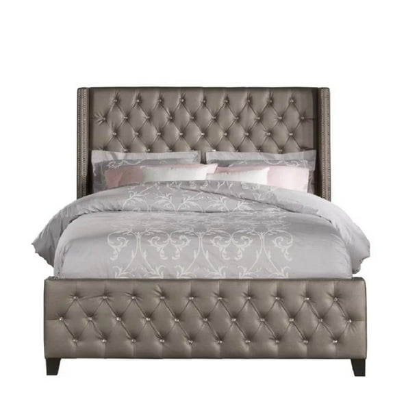 Atlin Designs Faux Leather Upholstered Queen Panel Bed In Gray Walmart Com Walmart Com