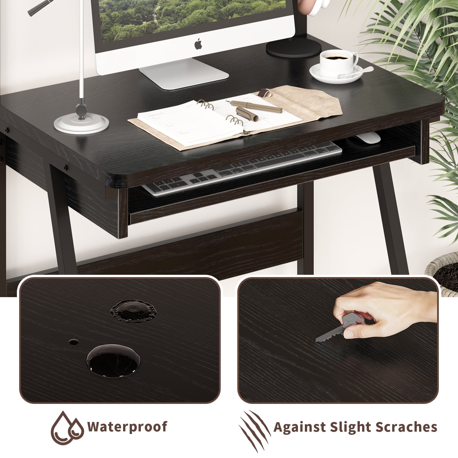 ALISENED 2 Tiers Small Computer Desk for Small Space, Compact Laptop Table Workstation with Keyboard Tray, Study PC Table for Home Office, Black