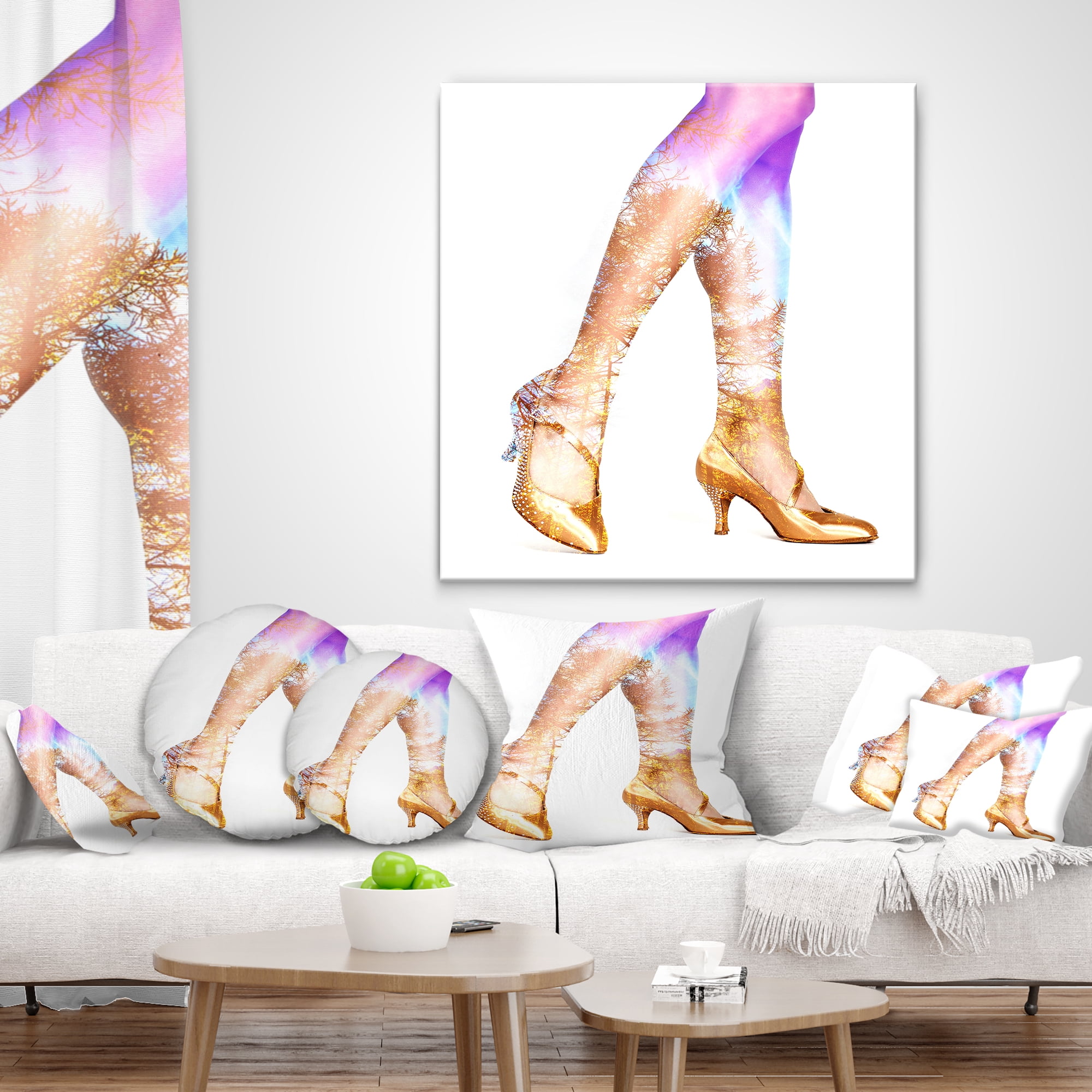 Designart Dancer Legs and Treescape Double Exposure - Portrait Throw Pillow - 16x16