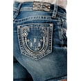thumbnail image 3 of Grace in LA Women's Horseshoe Cut Off Raw Hem Stretch Denim Jean Shorts (31, Blue), 3 of 3