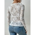 thumbnail image 6 of Lace Mesh Top for Women Long Sleeve V-Neck Sheer Blouse See Through Floral Lace Tops White M, 6 of 7