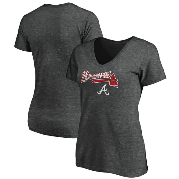 Women's Charcoal Atlanta Braves Team Lockup V-Neck T-Shirt