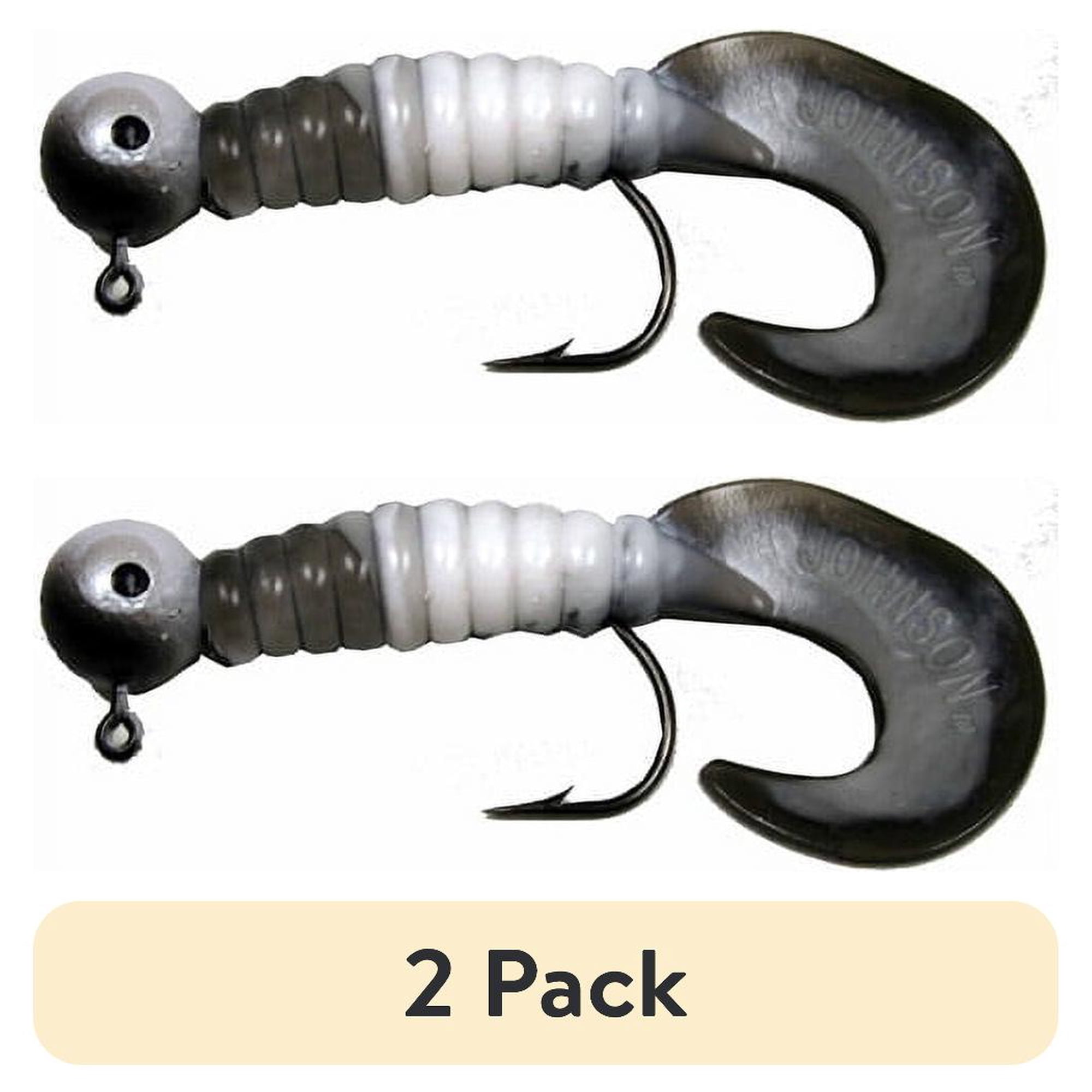 (2 pack) Johnson Swimming Grub Fishing Lure, White/Black, 3 in, 1/4 oz