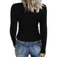 thumbnail image 4 of Womens Long Sleeve Stretch Crewneck Ribbed T-Shirt Slim Fit Casual Basic Tops Black L, 4 of 5