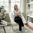 thumbnail image 2 of BizChair 28" Oversized Portable Faux Fur Folding Saucer Chair for Dorm, Bedroom, Ivory Faux Shearling/Soft Gold Frame, 2 of 10