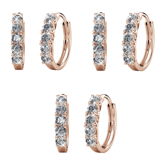 Cate & Chloe Pack of 3 - Bethany 18k Rose Gold Plated 15mm Hoop Earrings with Swarovski Crystals