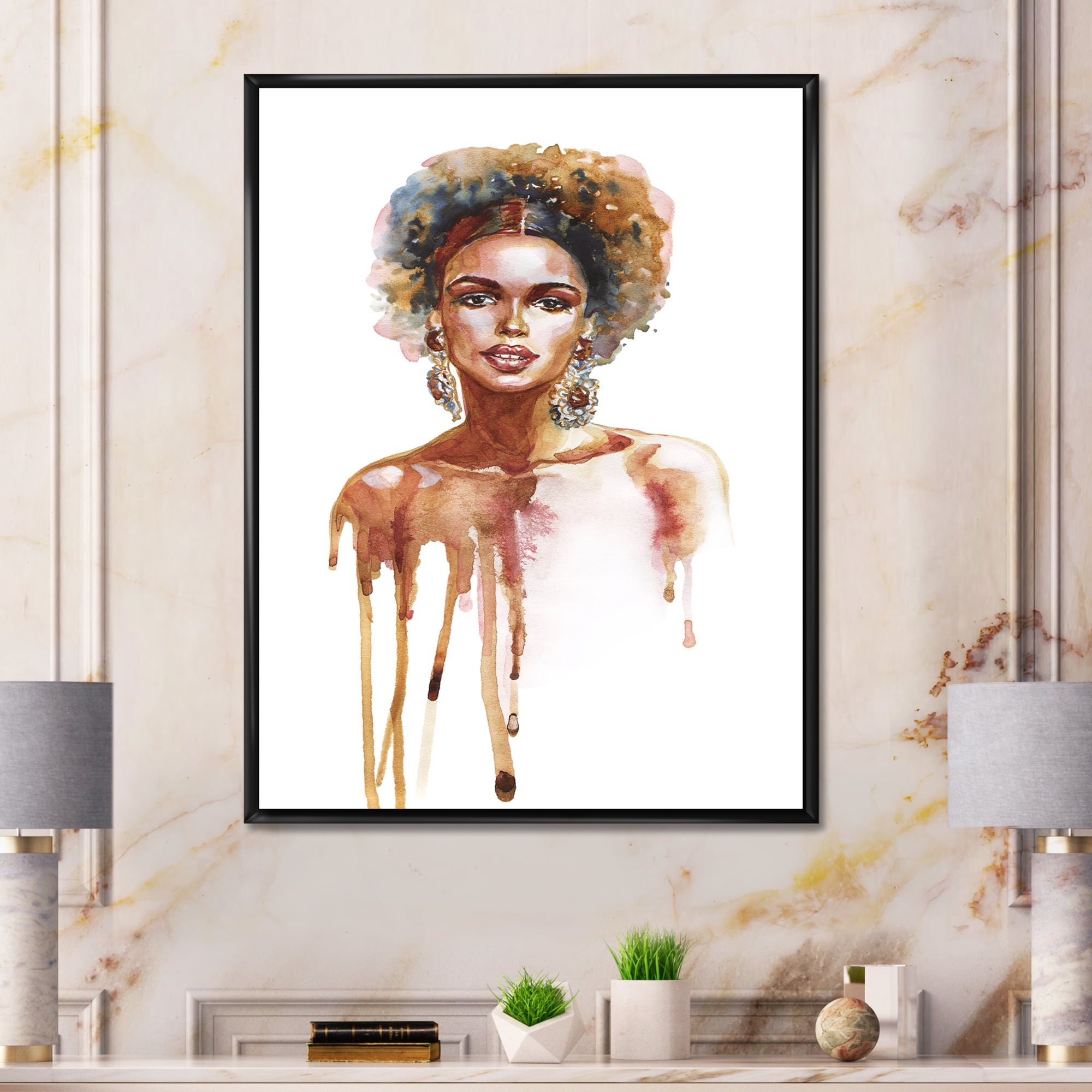 Designart 'Portrait of Afro American Woman XIII' Modern Framed Canvas Wall Art Print